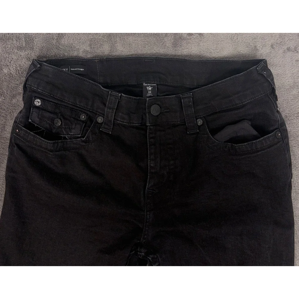 True Religion Ricky Relaxed Straight Leg Jeans‎ Mens 33 Black Denim RN112790